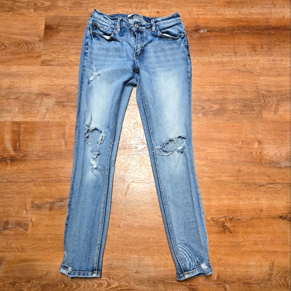 KanCan Blue Skinny Distressed Jeans with Ripped Knees Size 26
